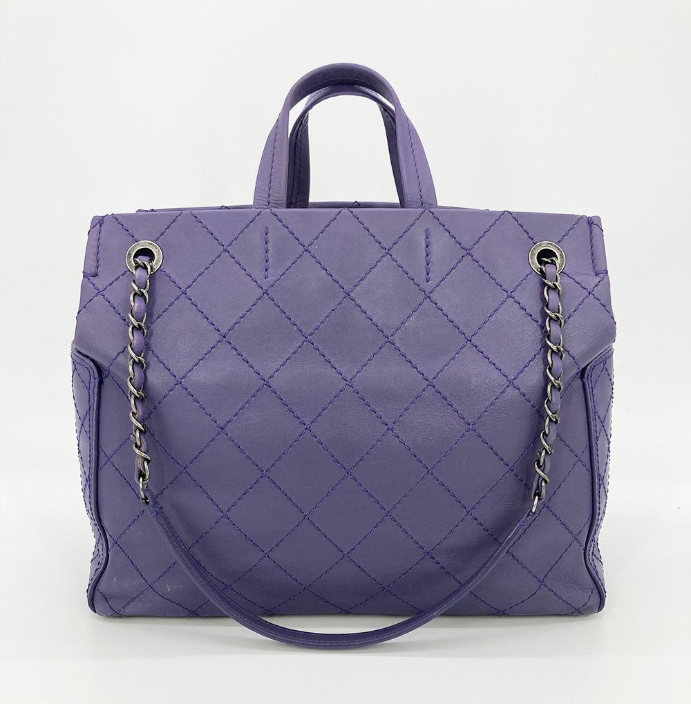 CHANEL Purple Leather Top Stitch CC Pocket Tote