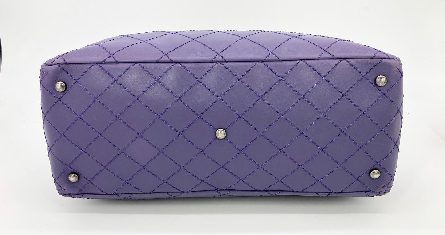 CHANEL Purple Leather Top Stitch CC Pocket Tote