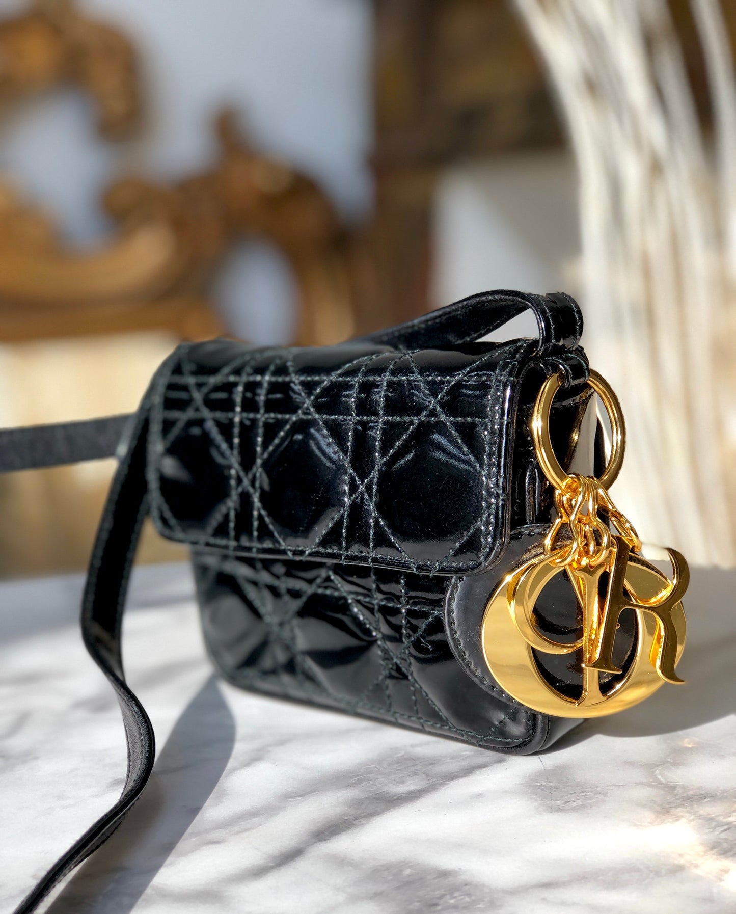 Christian Dior Cannage Lady dior Patent leather Crossbody Small Shoulder bag Black 8xicb6