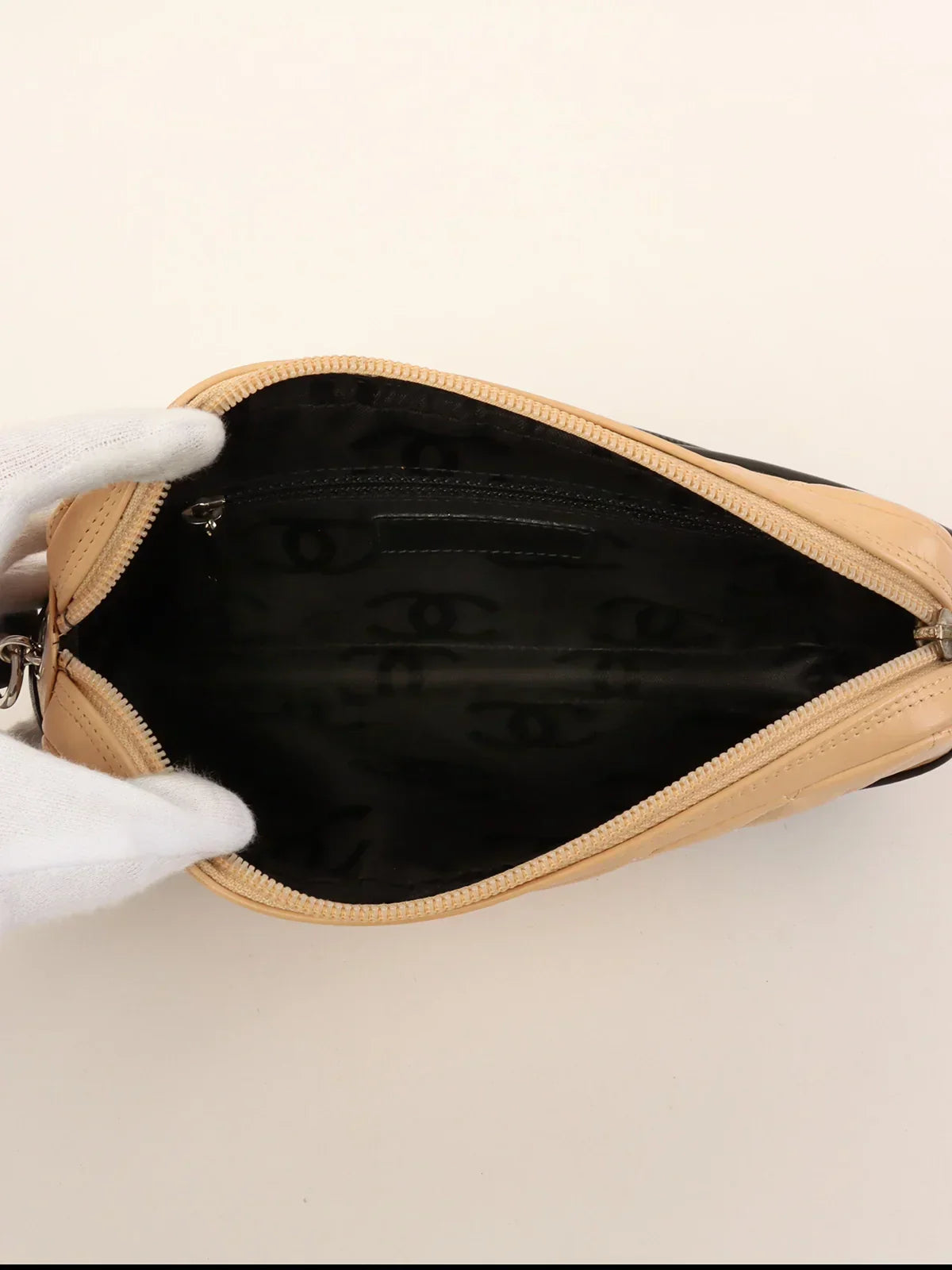 CHANEL Around 2003 Made Cambon Shoulder Bag Beige/Black