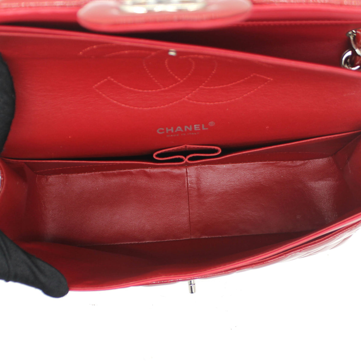 Chanel Quilted Jumbo Double Flap Patent Leather Red