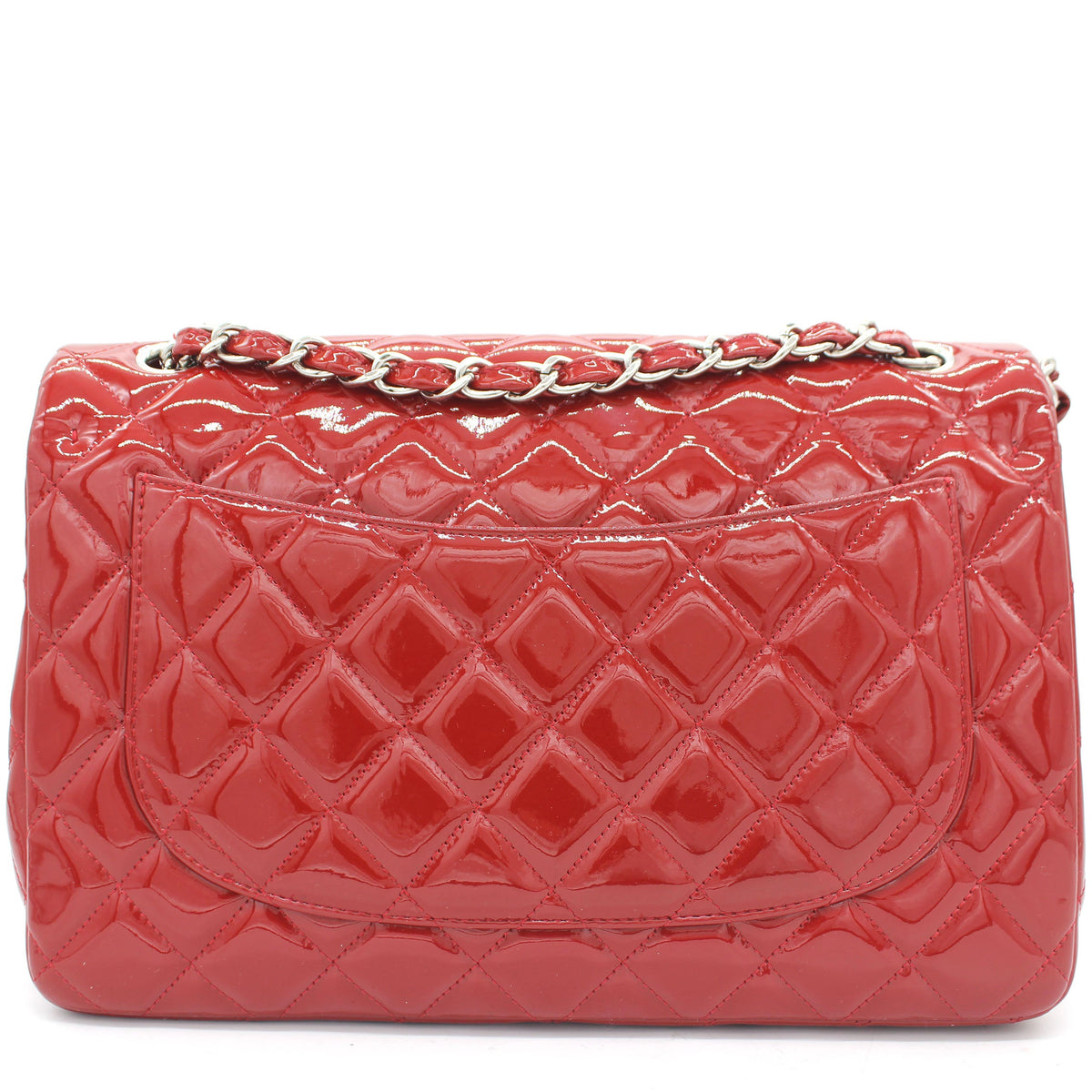 Chanel Quilted Jumbo Double Flap Patent Leather Red
