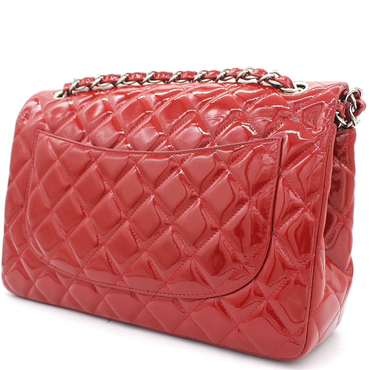 Chanel Quilted Jumbo Double Flap Patent Leather Red