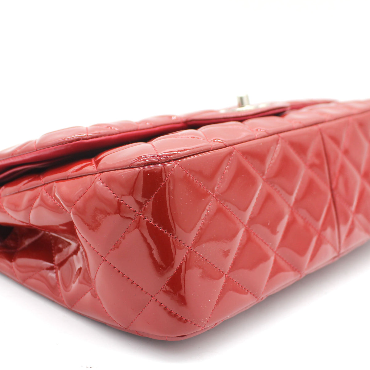 Chanel Quilted Jumbo Double Flap Patent Leather Red