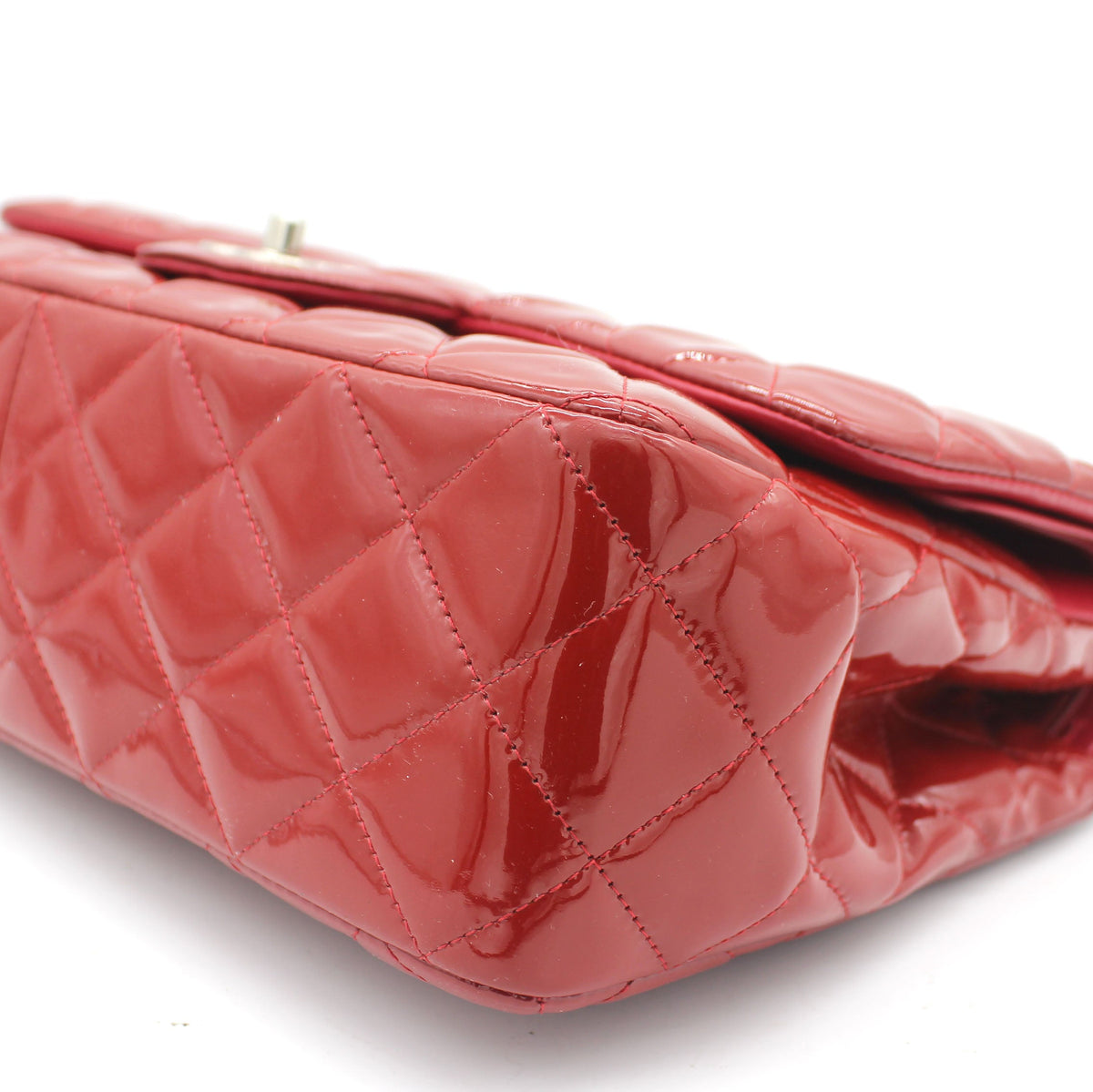 Chanel Quilted Jumbo Double Flap Patent Leather Red