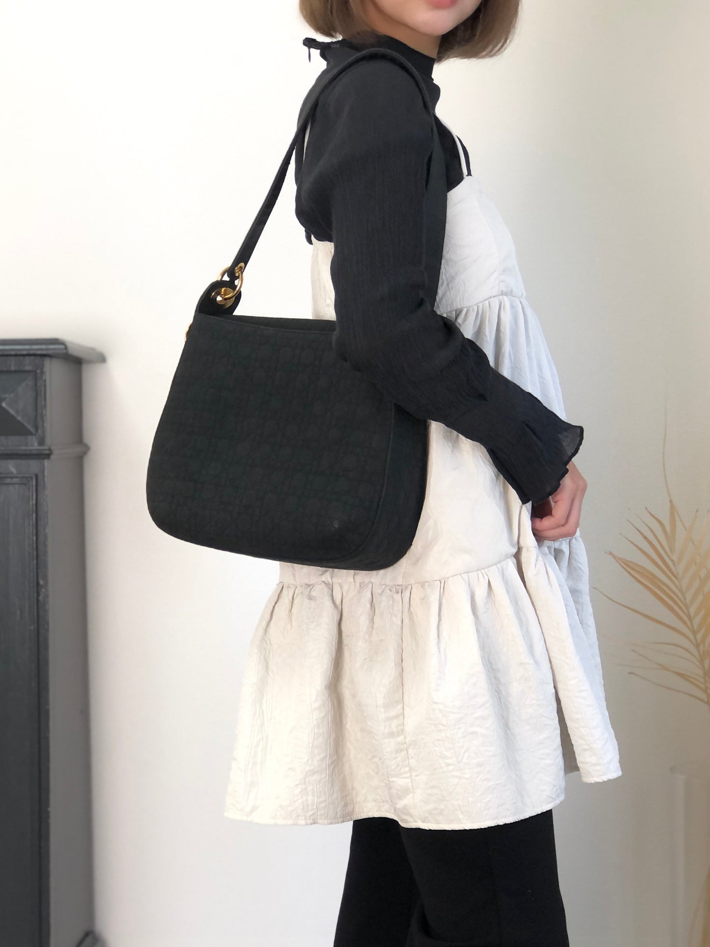 Christian Dior Cannage Logo Charm Shoulder bag Black Vintage jbwgb7