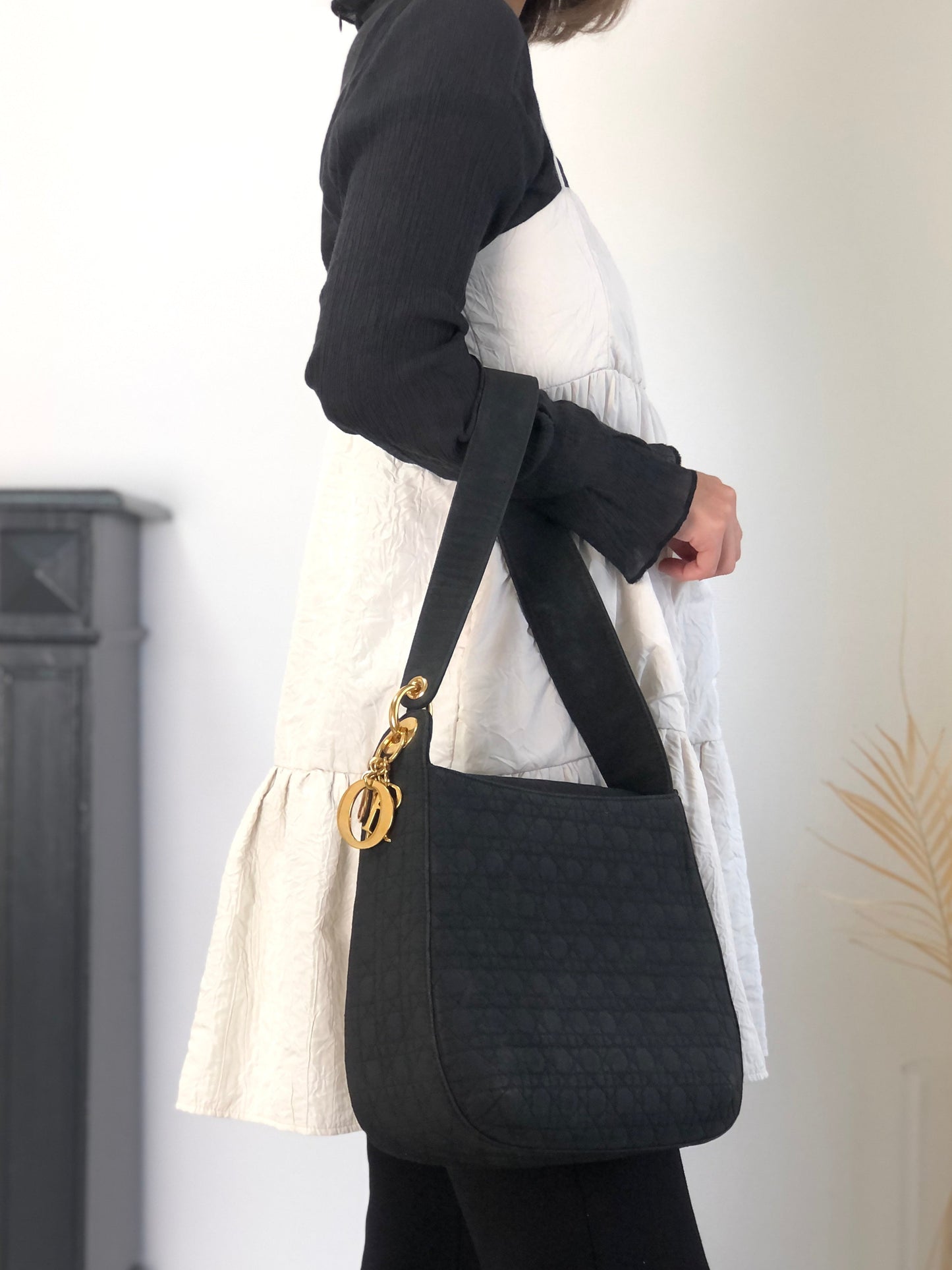 Christian Dior Cannage Logo Charm Shoulder bag Black Vintage jbwgb7