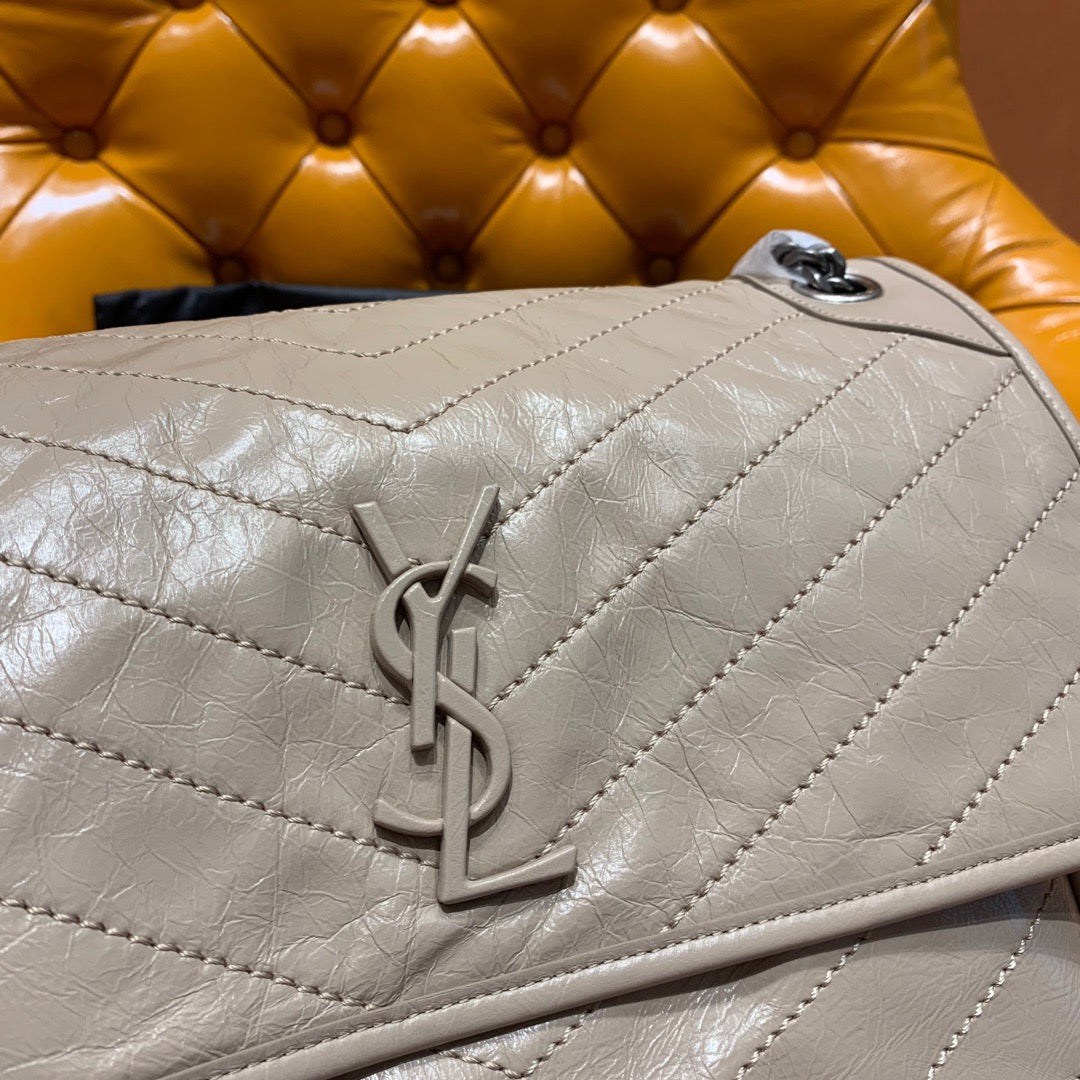 YSK196 Niki medium chain bag in crinkled vintage leather / HIGHEST QUALITY VERSION /11 x 7.8 x 3.3 INCHES