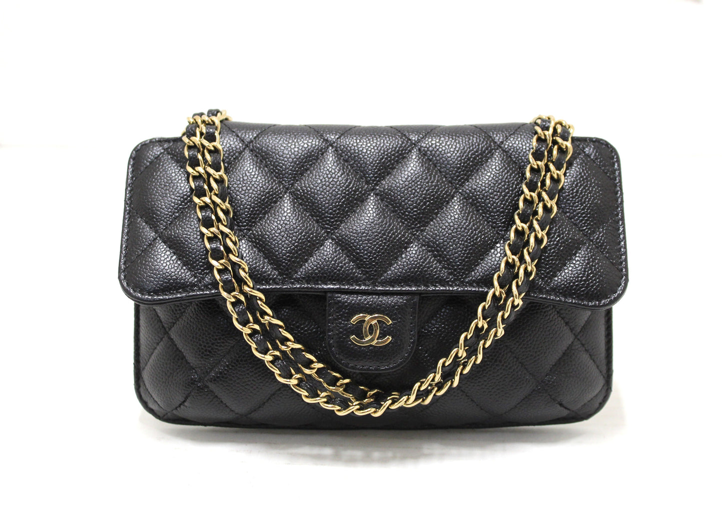 Chanel Black Caviar Quilted Leather Phone Bag On Chain Crossbody Bag