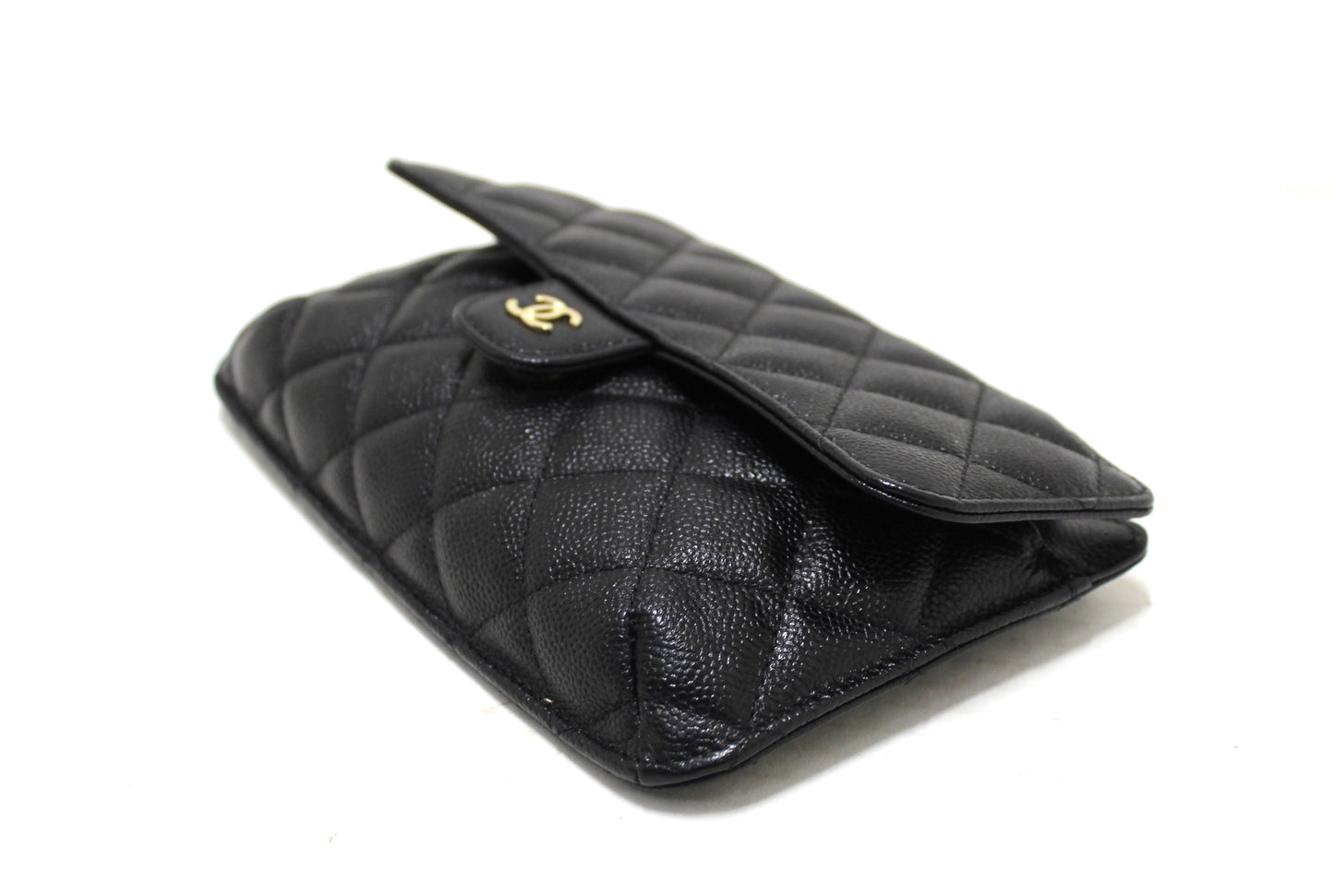 Chanel Black Caviar Quilted Leather Phone Bag On Chain Crossbody Bag