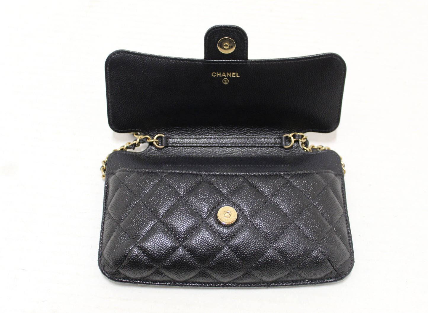 Chanel Black Caviar Quilted Leather Phone Bag On Chain Crossbody Bag