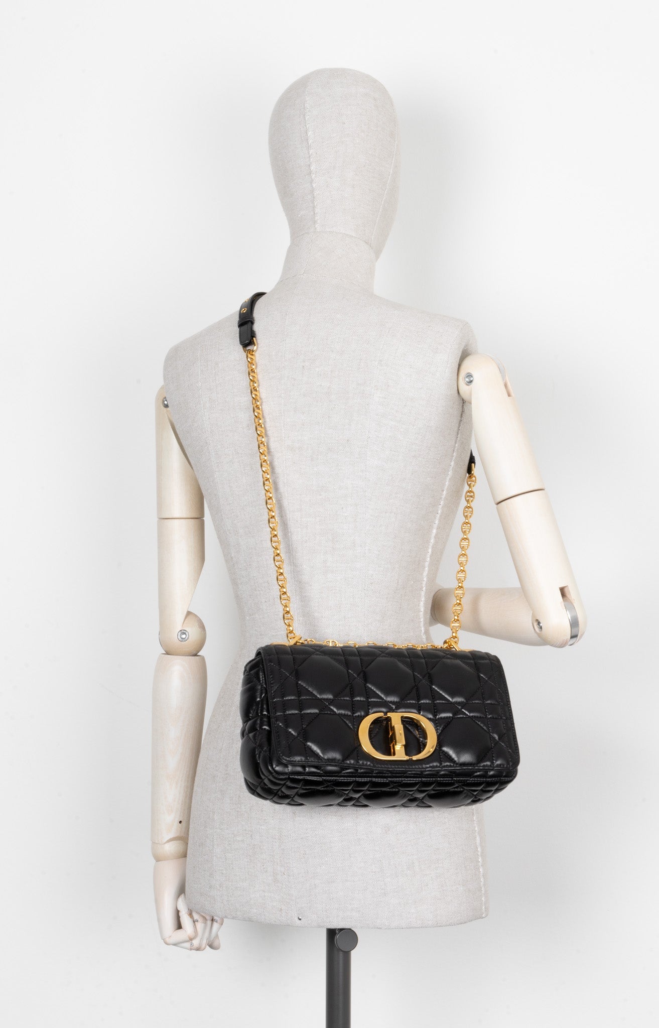 CHRISTIAN DIOR Caro Medium Crossbody Bag Cannage Black