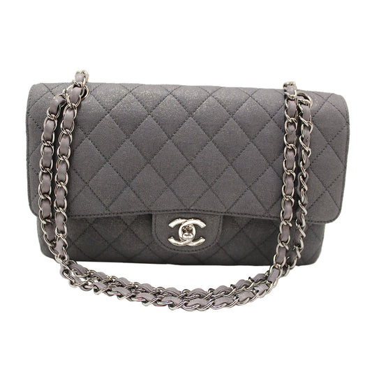 Chanel Grey Glitter Canvas Medium Classic Flap Shoulder Chain Bag | Italystation.com