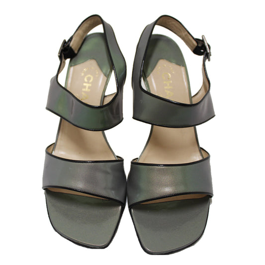Chanel Grey Leather Strappy Sandal Shoes Size 37