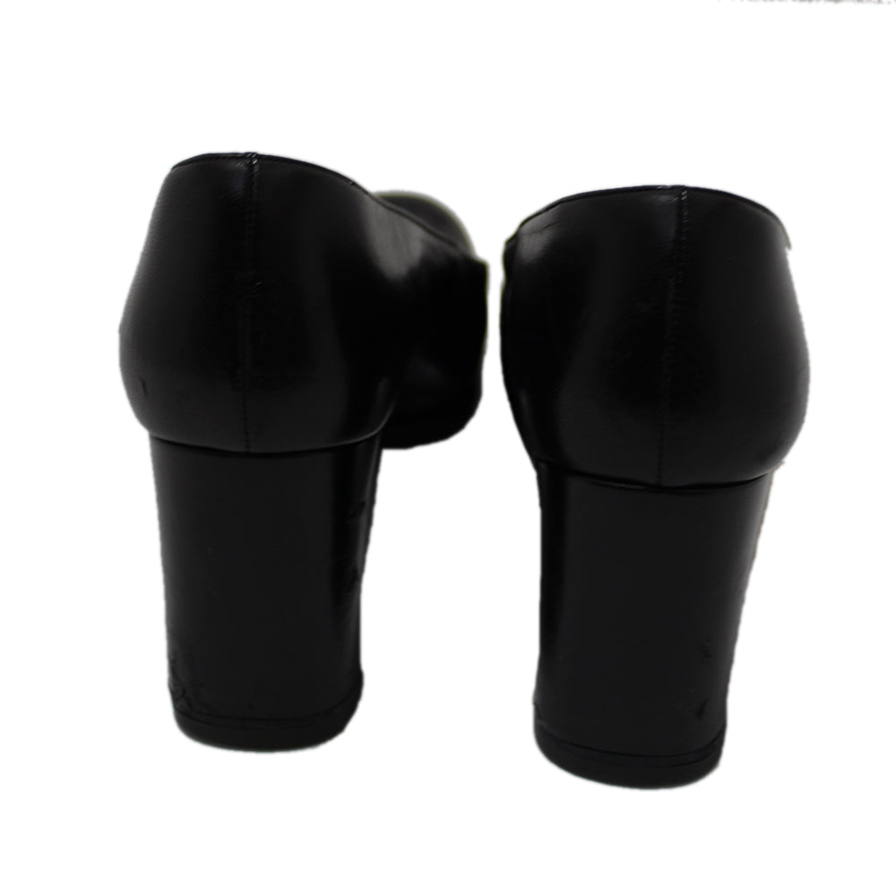 Chanel Black Leather Classic Cap Toe Heels Pumps Shoes Size