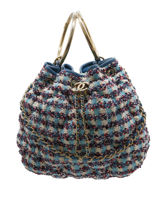 Chanel Drawstring Sho Blue Multicolor Tweed C25011654 ASC5894