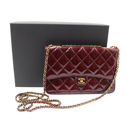 Chanel Burgundy Patent Leather Wallet on Chain WOC Messenger Bag