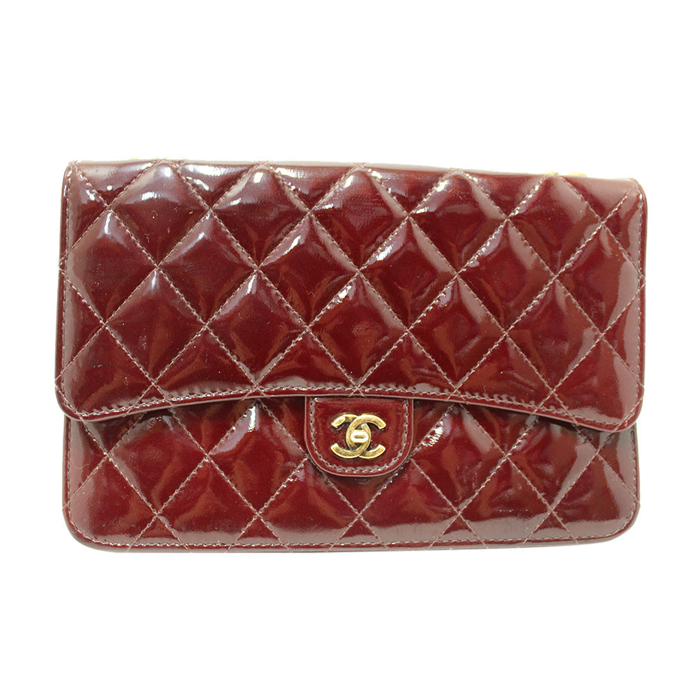 Chanel Burgundy Patent Leather Wallet on Chain WOC Messenger Bag