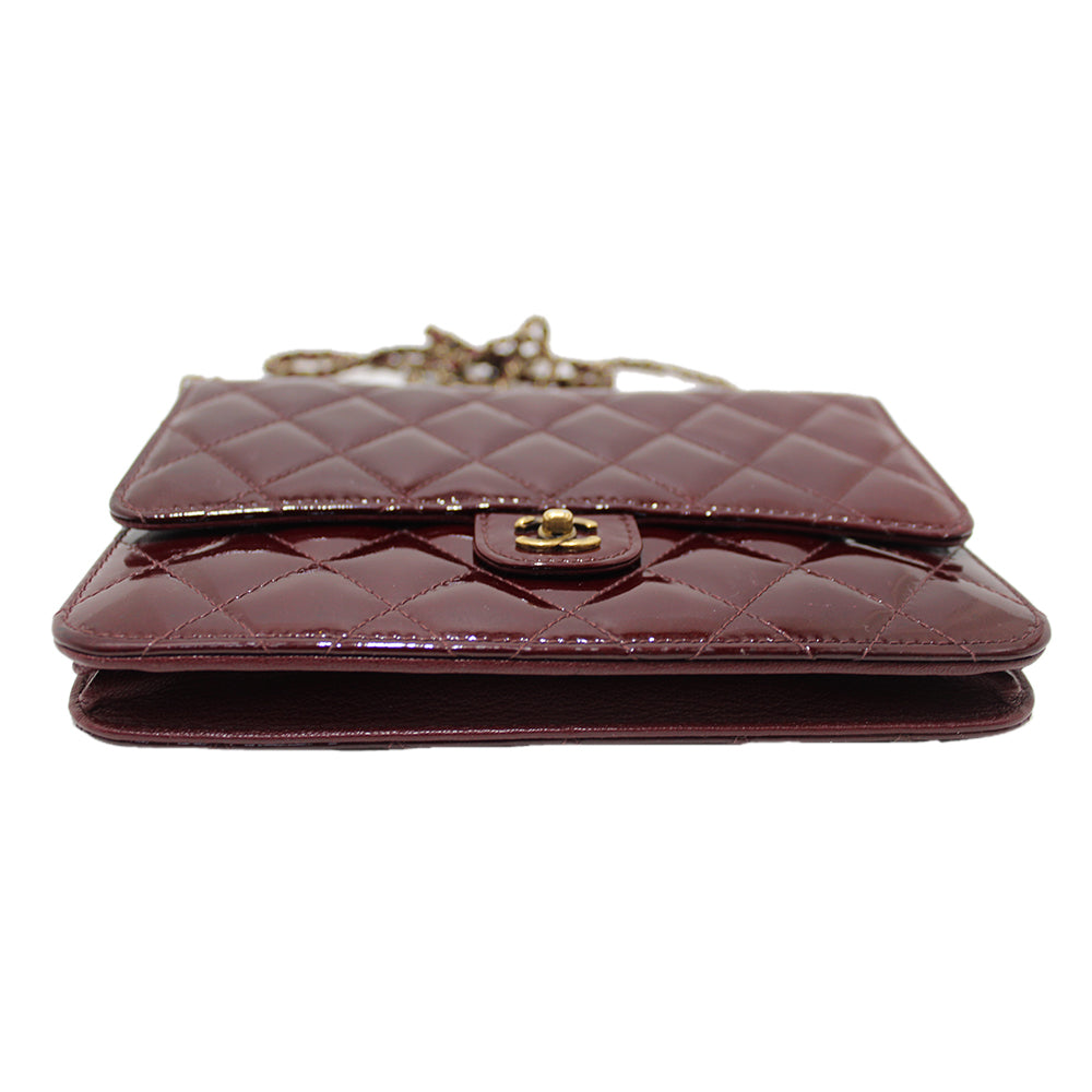 Chanel Burgundy Patent Leather Wallet on Chain WOC Messenger Bag