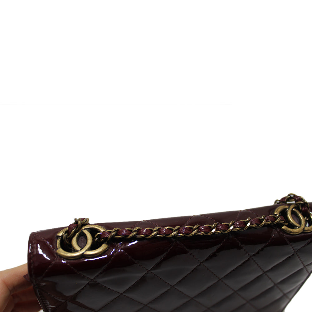 Chanel Burgundy Patent Leather Wallet on Chain WOC Messenger Bag