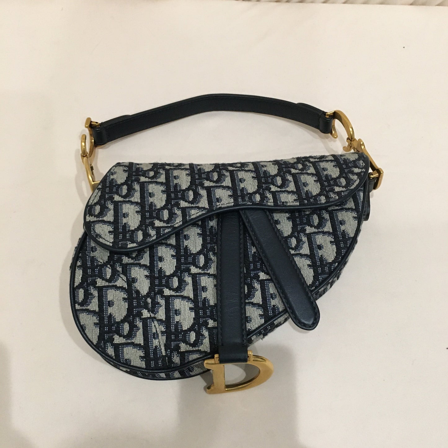 CHRISTIAN DIOR Dior Navy Canvas Saddle Handbag Sku# 73719