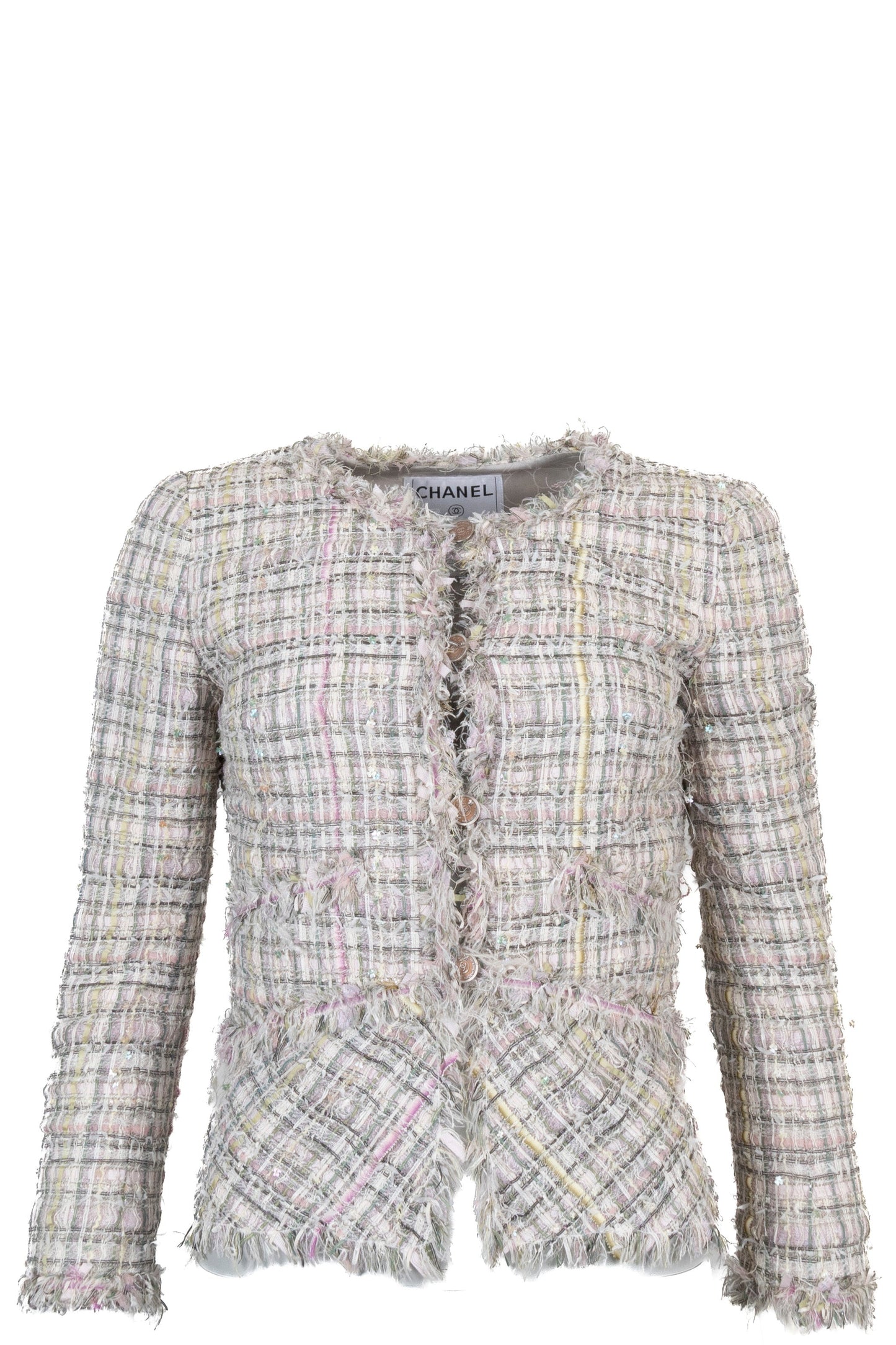 CHANEL 2005 Fantasy Tweed Jacket Grey Pink