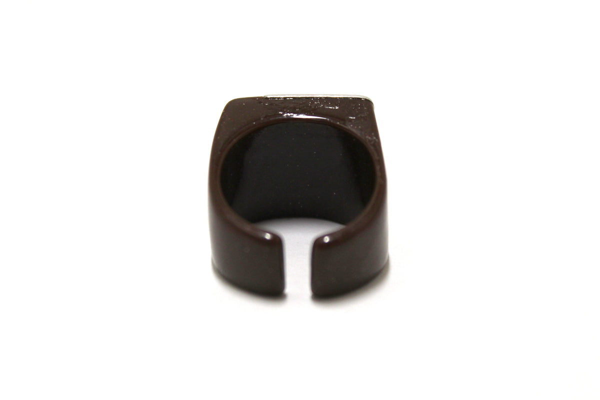 Vintage Chanel Brown Spackles CC Square Plastic Open Ring Size