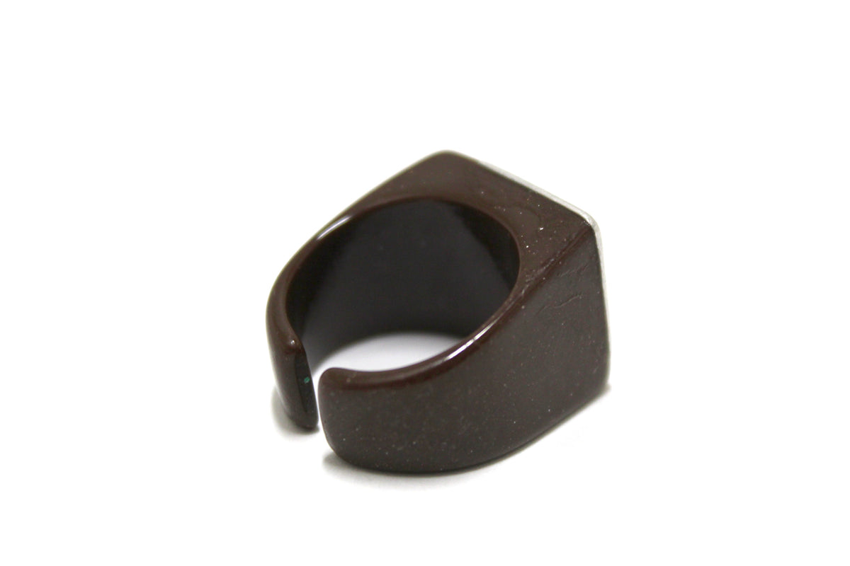 Vintage Chanel Brown Spackles CC Square Plastic Open Ring Size