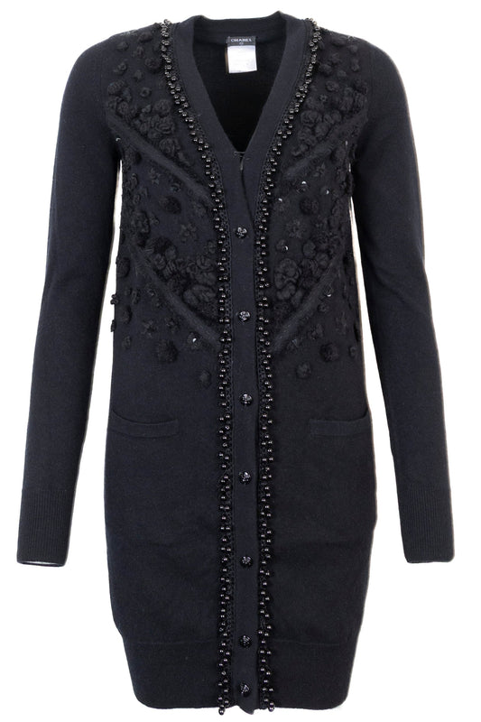 CHANEL Beaded Cashmere Cardigan Black