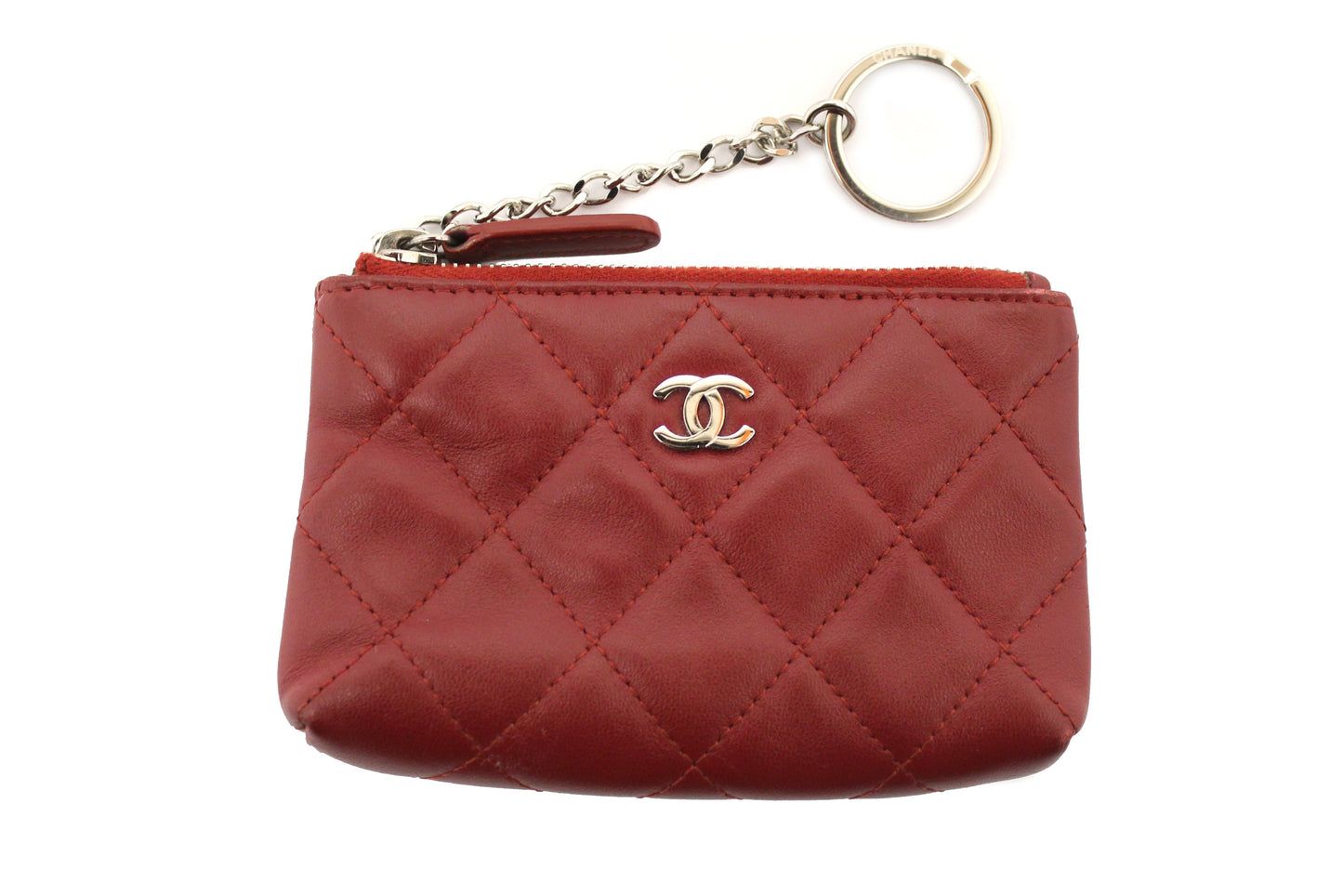 Chanel Red Quilted Lambskin Leather Classic Zipped Key Coin Purse