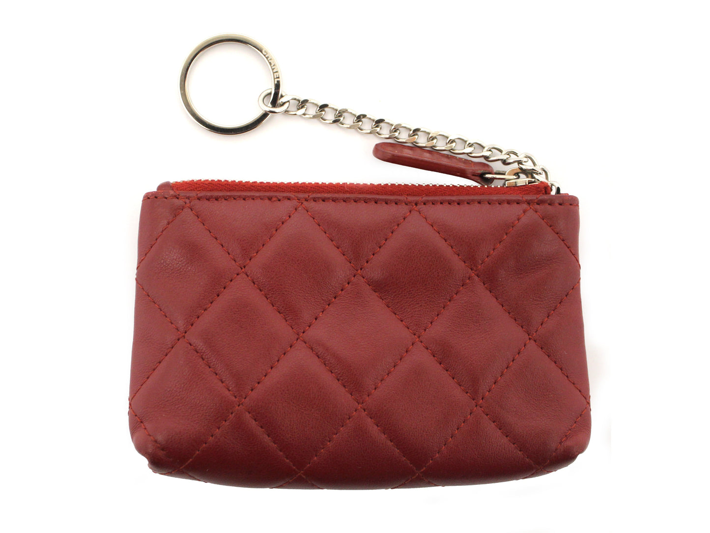 Chanel Red Quilted Lambskin Leather Classic Zipped Key Coin Purse