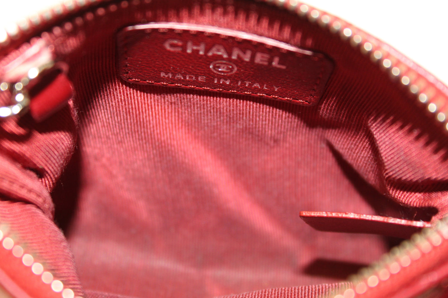 Chanel Red Quilted Lambskin Leather Classic Zipped Key Coin Purse