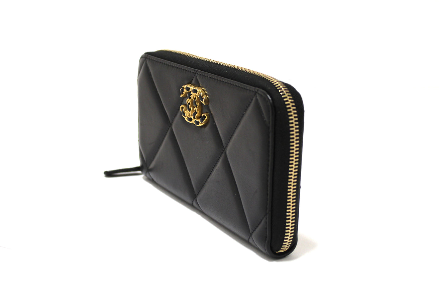 Chanel  Black Quilted Lambskin Leather Long Zip Around Wallet