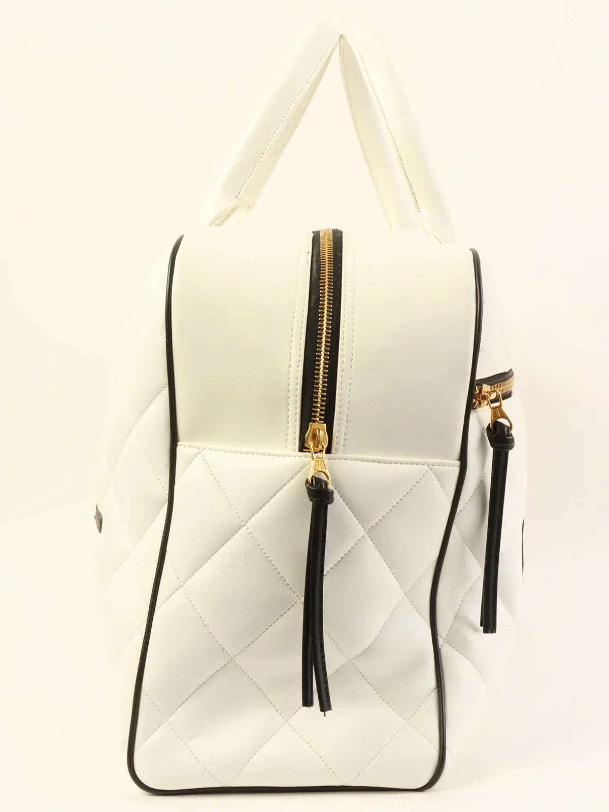 CHANEL Around 1995 Made Bicolor Big Logo Stitch Boston Bag White/Black
