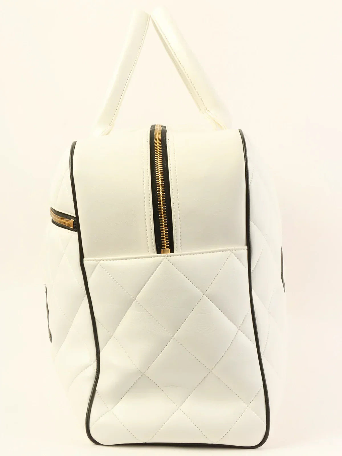 CHANEL Around 1995 Made Bicolor Big Logo Stitch Boston Bag White/Black