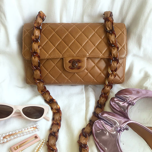 Chanel Around 1995 Made Tortoiseshell Classic Flap Chain Bag 25Cm Camel