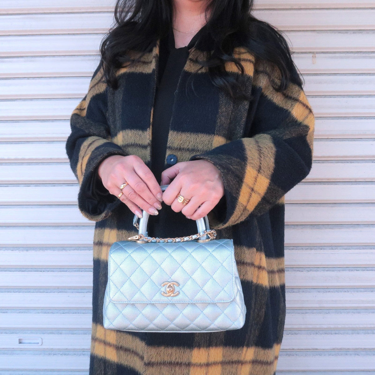 Chanel Matrasse Caviar Skin COCO Handle 2Way Bag Light Blue A92990
