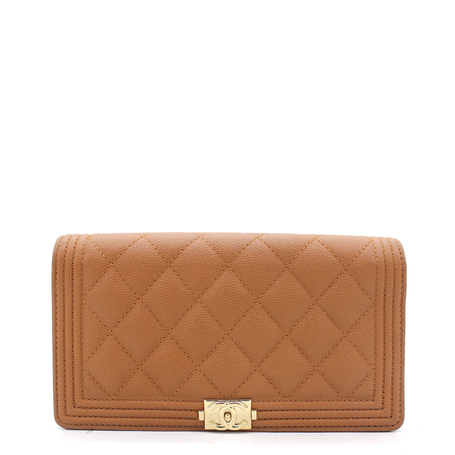Chanel Caviar Leather Quilted Boy Yen Wallet Dark Beige