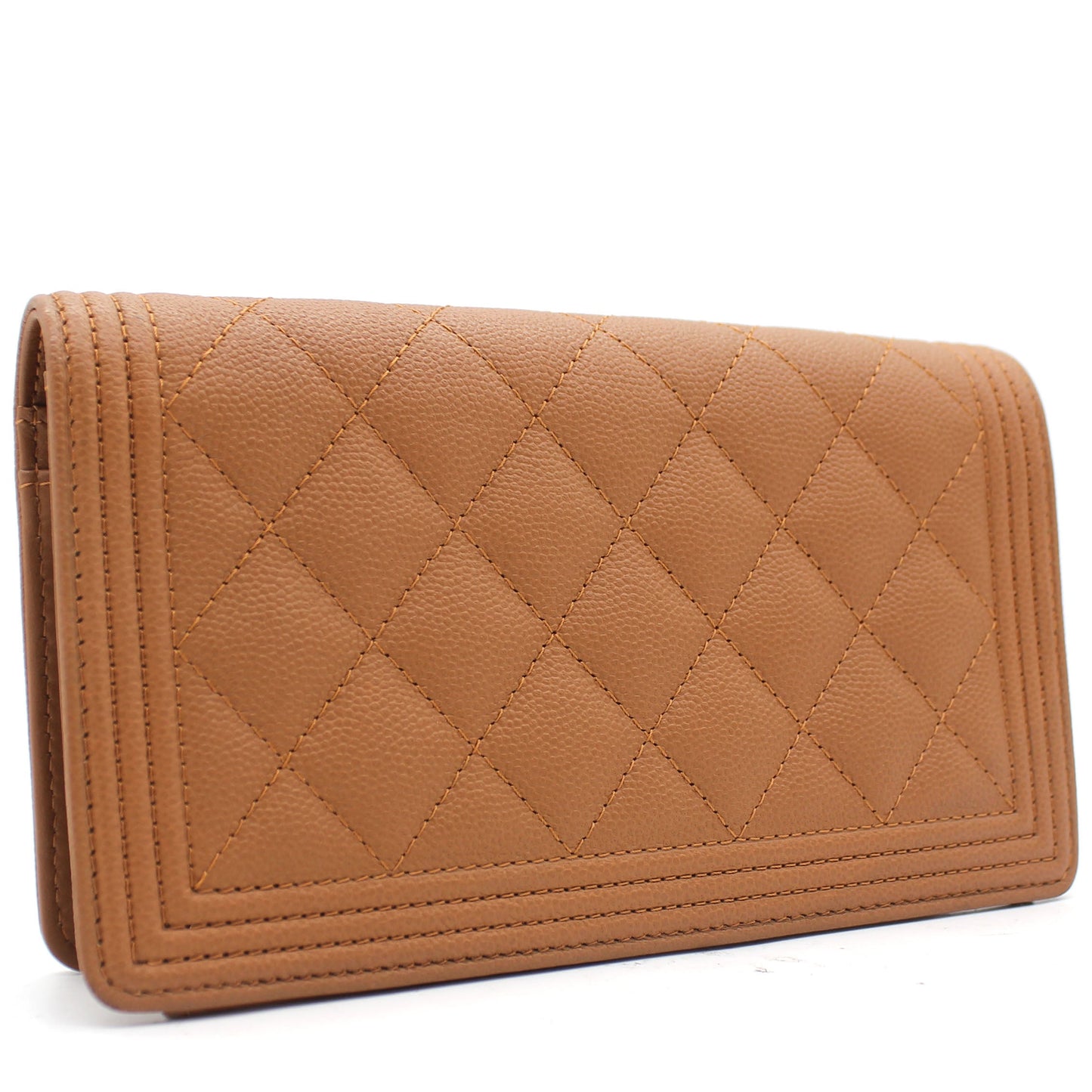 Chanel Caviar Leather Quilted Boy Yen Wallet Dark Beige