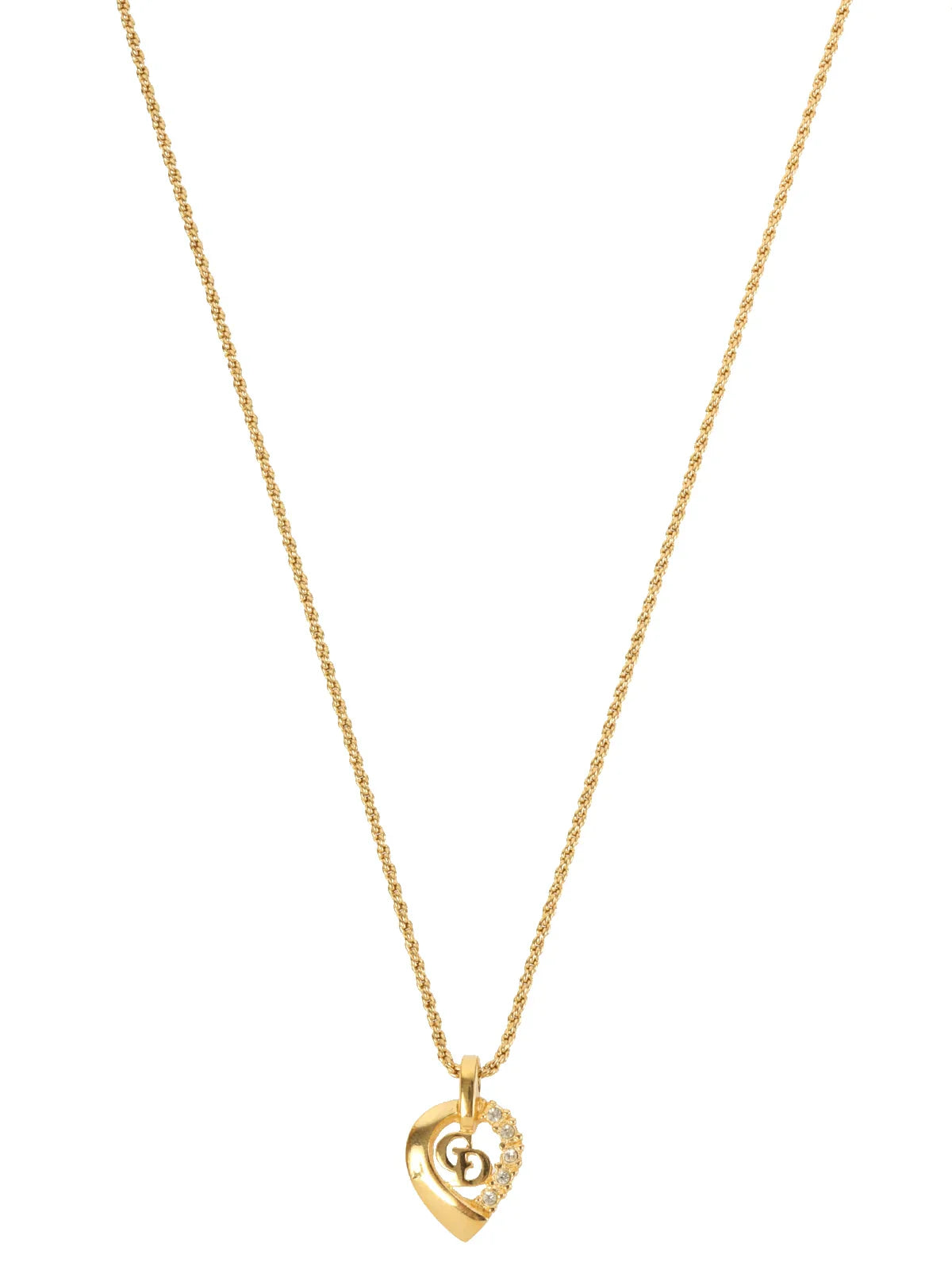 DIOR Rhinestone Logo Cutout Necklace Gold