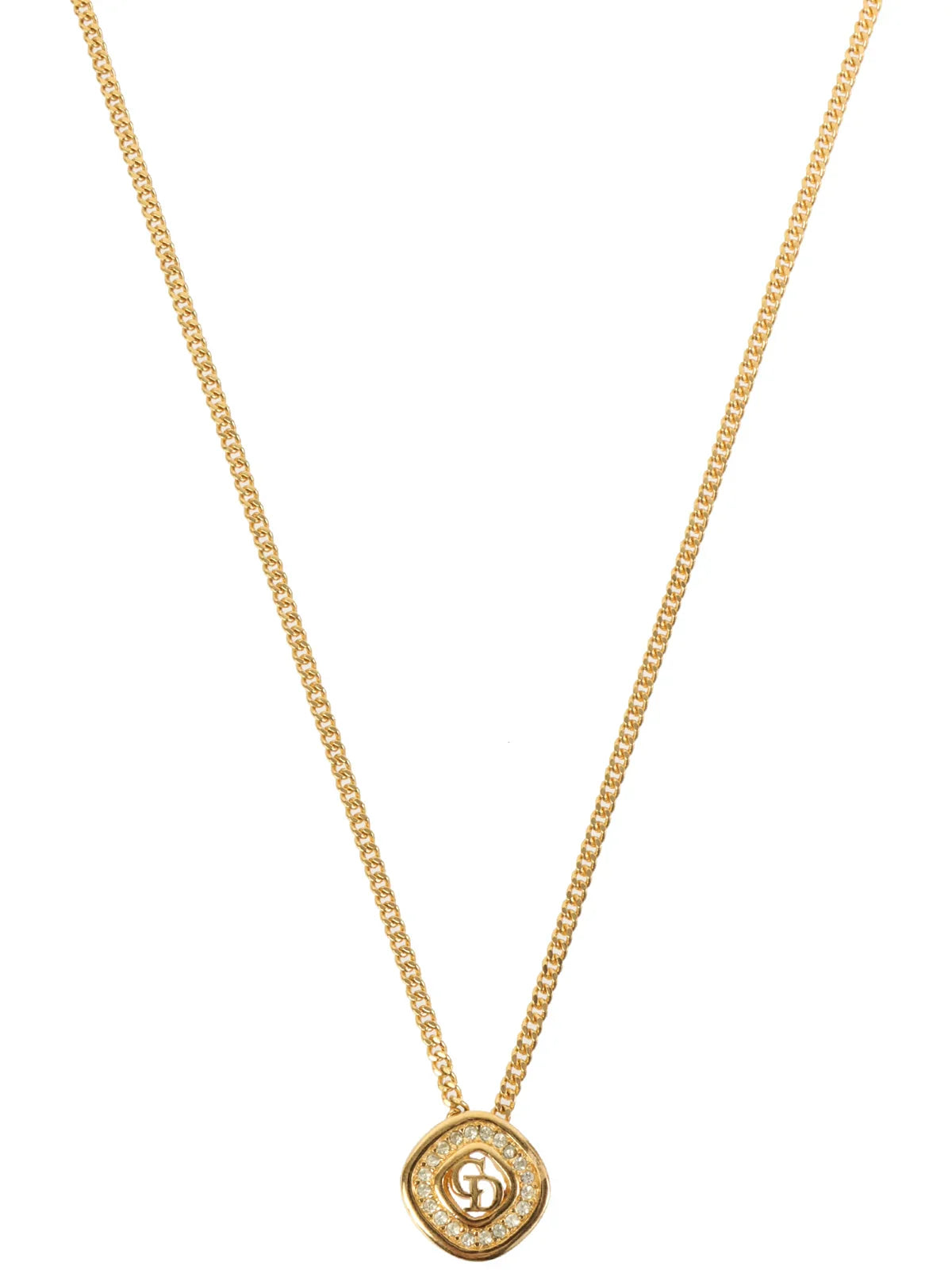 DIOR Diamond Rhinestone Logo Cutout Necklace Gold