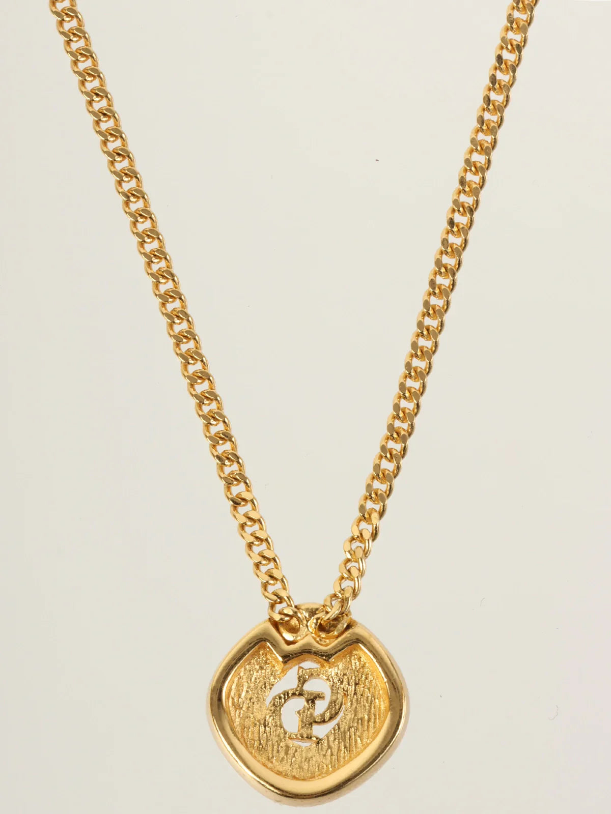DIOR Diamond Rhinestone Logo Cutout Necklace Gold