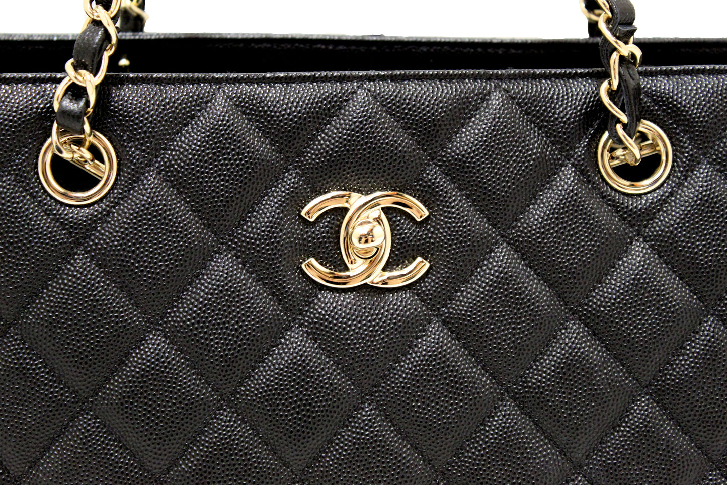 Chanel Black Quilted Caviar Leather Large Shopping Tote Bag