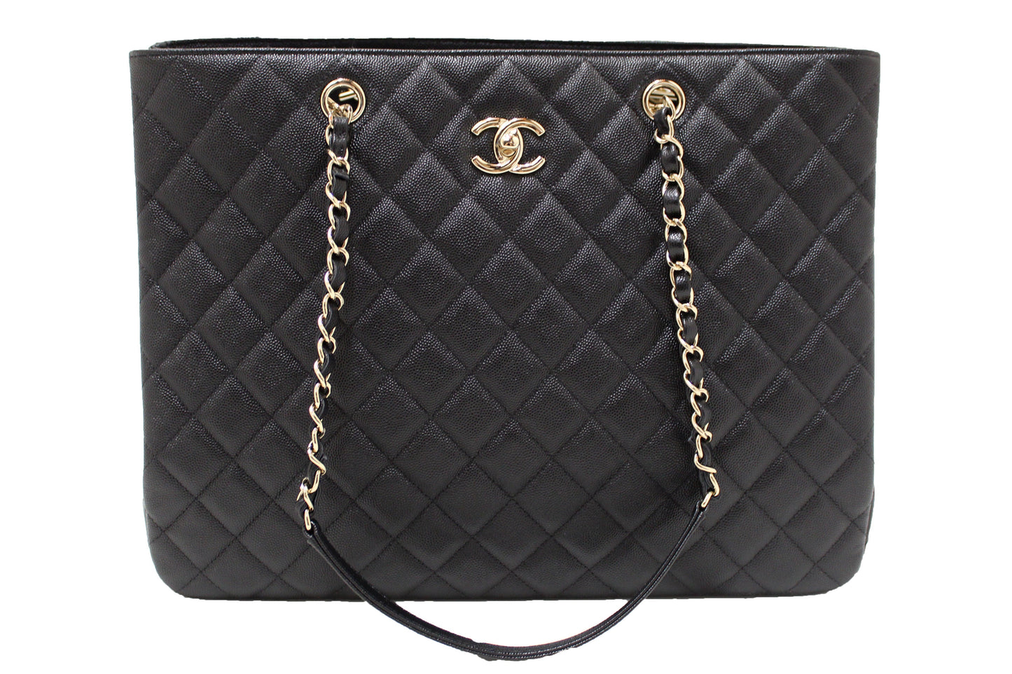 Chanel Black Quilted Caviar Leather Large Shopping Tote Bag