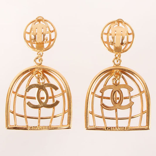Chanel 1993 Made Bird Cage Cc Mark Swing Earrings