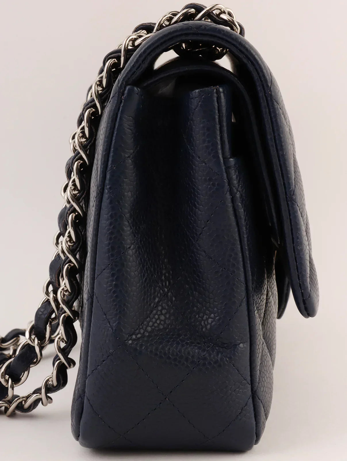 CHANEL Around 2014 Made Caviar Skin Classic Flap Chain Bag 25Cm Navy