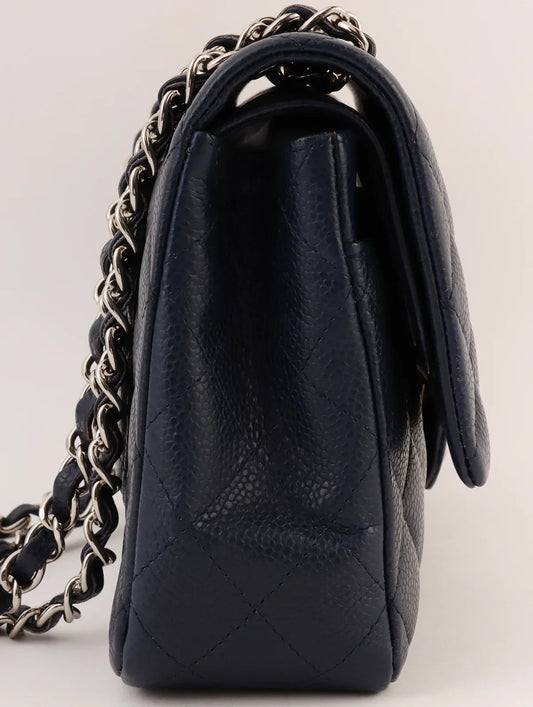 CHANEL Around 2014 Made Caviar Skin Classic Flap Chain Bag 25Cm Navy