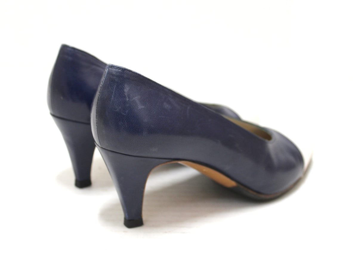 Chanel Navy and White Leather Pointed Heel size .