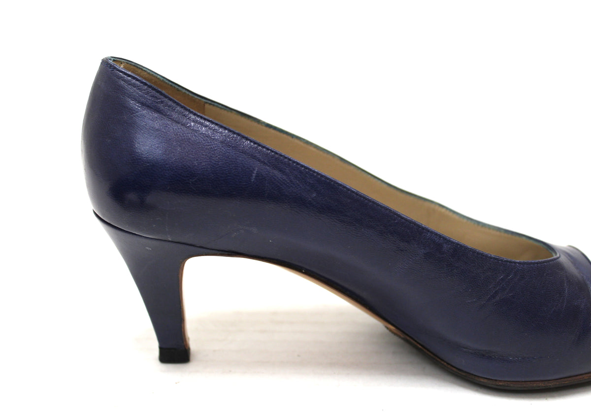 Chanel Navy and White Leather Pointed Heel size .