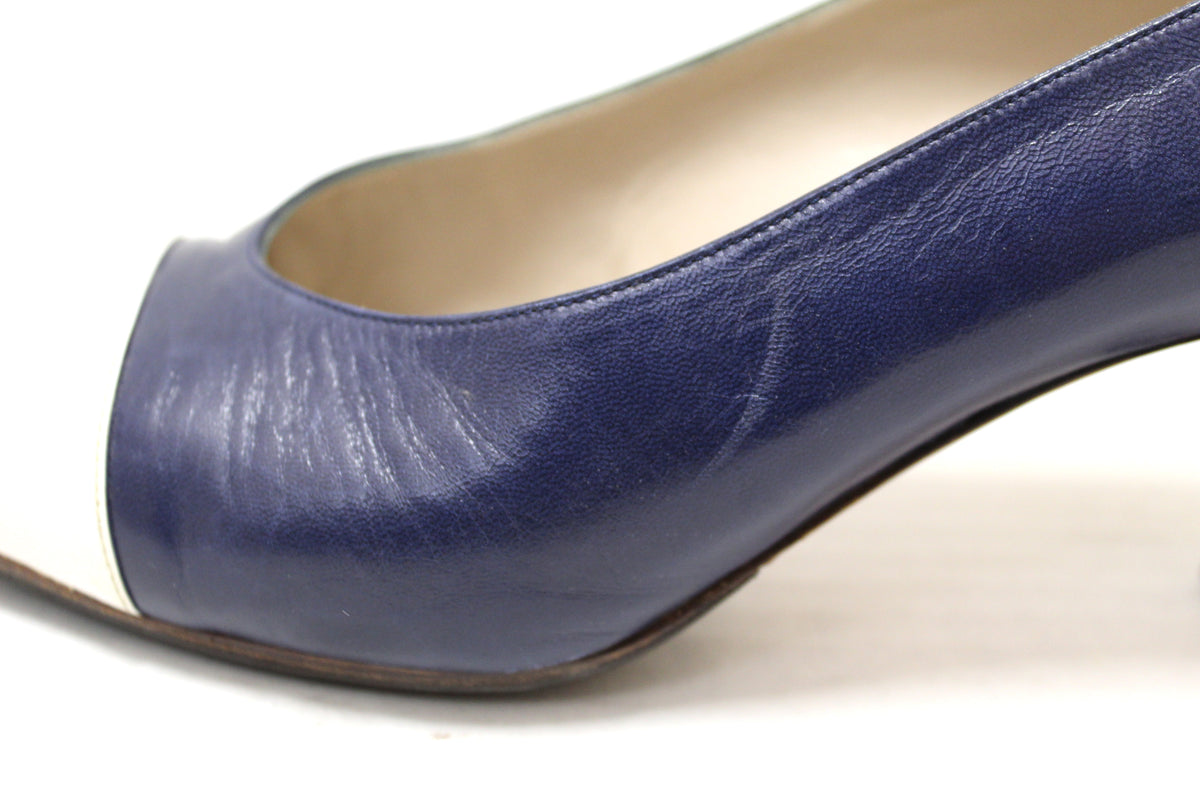Chanel Navy and White Leather Pointed Heel size .